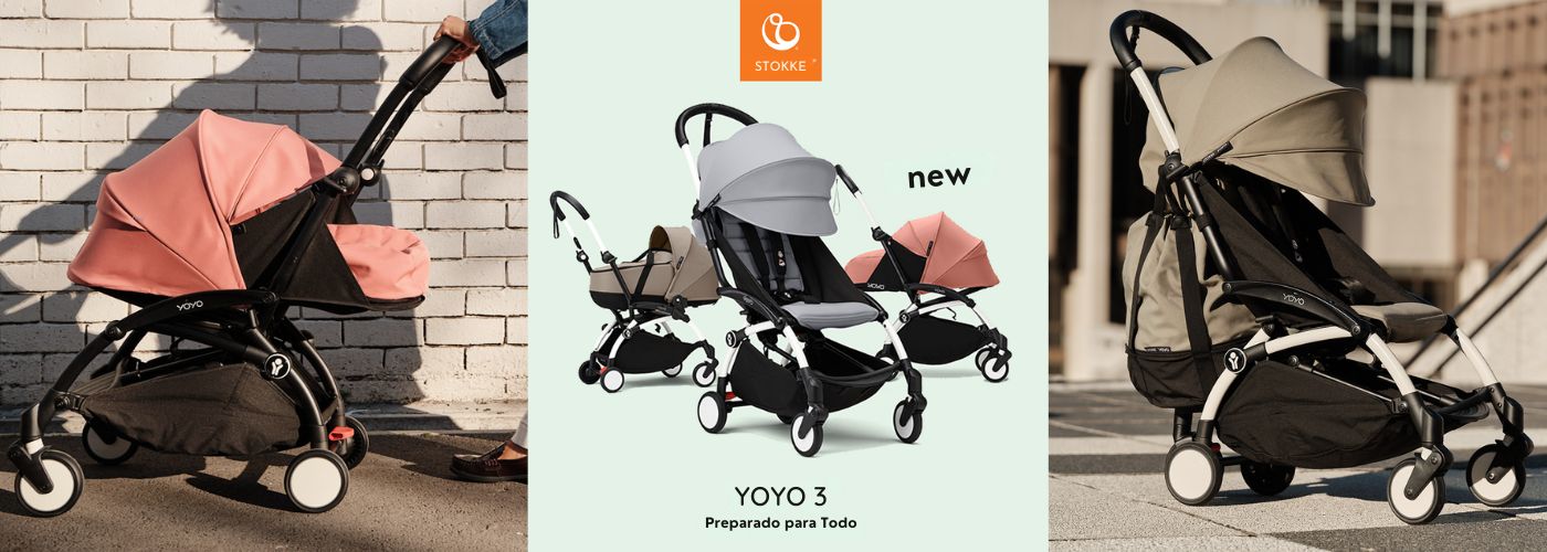 cochecito yoyo3 de stokke en las tres opciones de uso